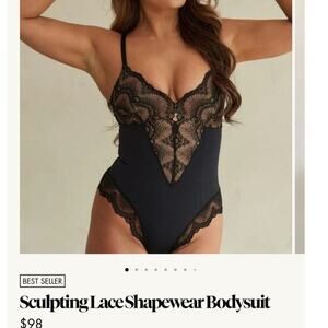 pinsy Sculpting Lace Bodysuit Sheer Mesh Shapewear Lingerie in Black W's Size XL